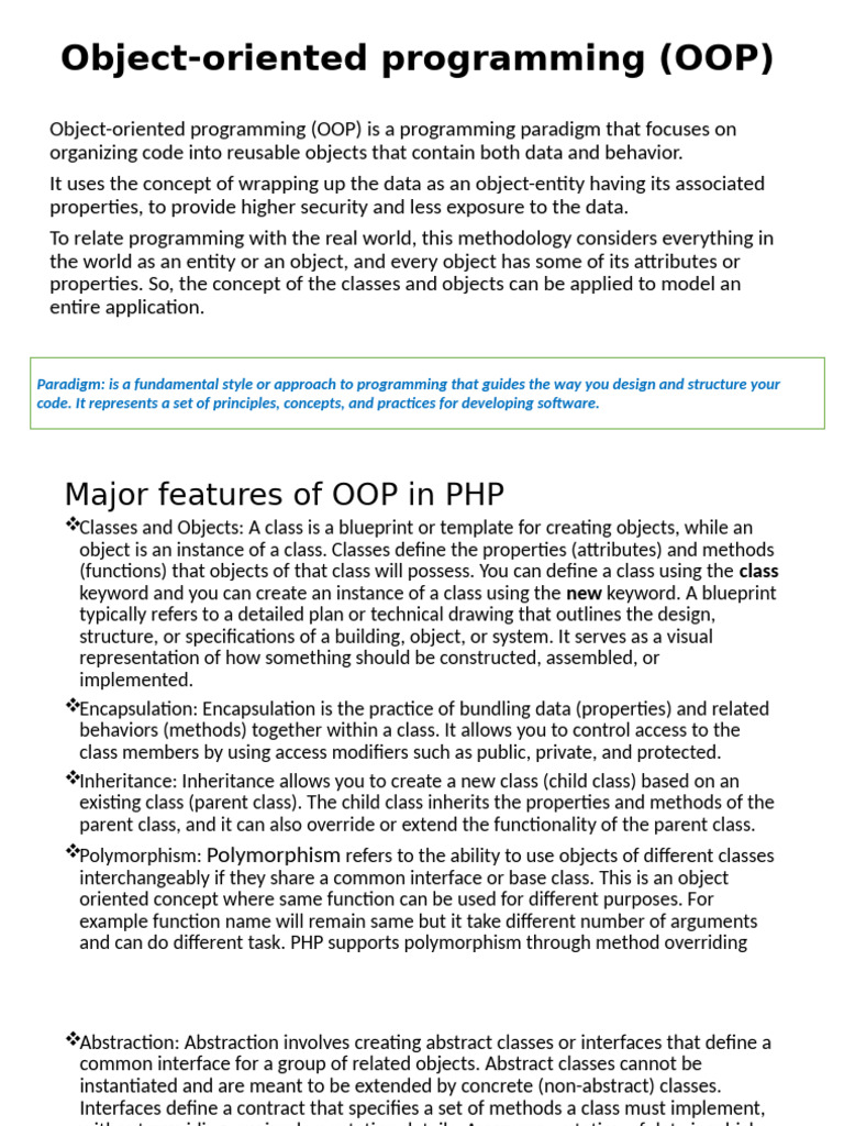 Object Oriented Programming (OOP) in PHP | PDF | Class (Computer ...
