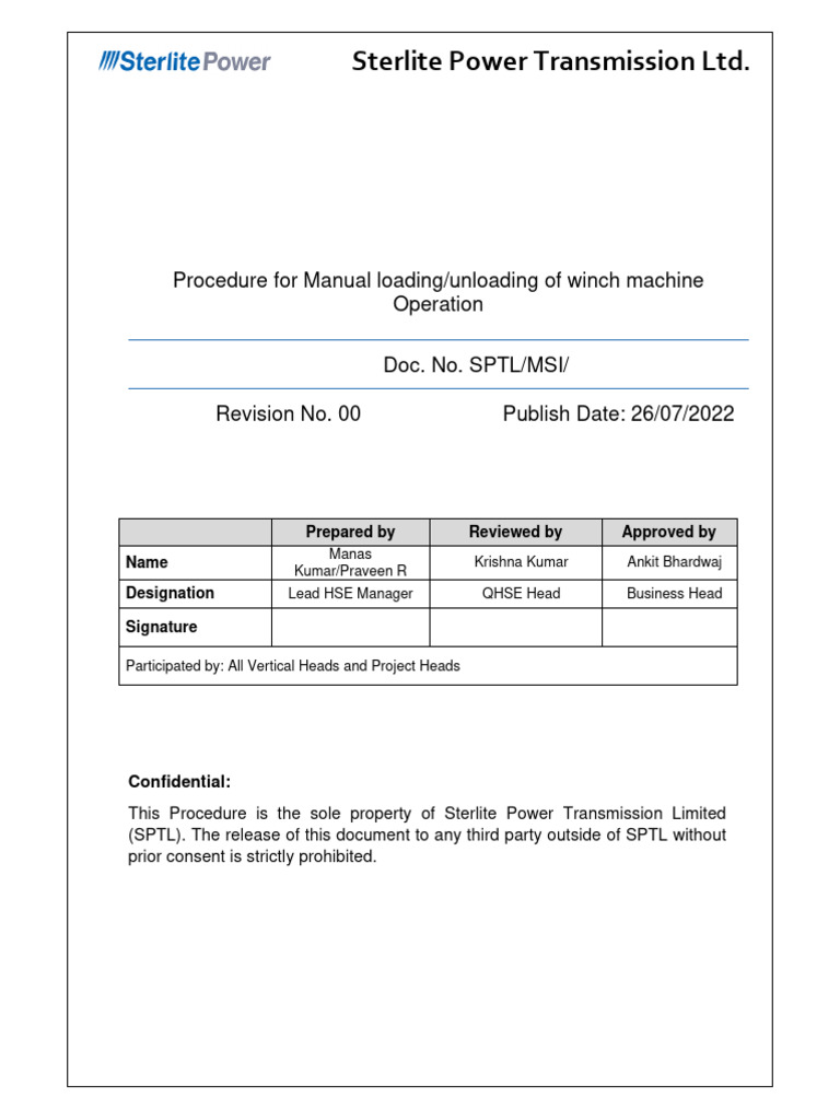 Winch Machine Loading/Unloading Procedure | PDF