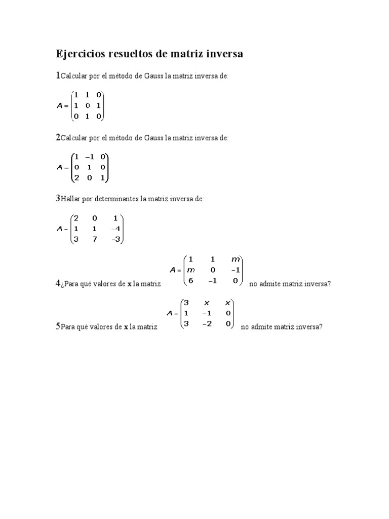 Ejercicios Resueltos de Matriz Inversa PDF