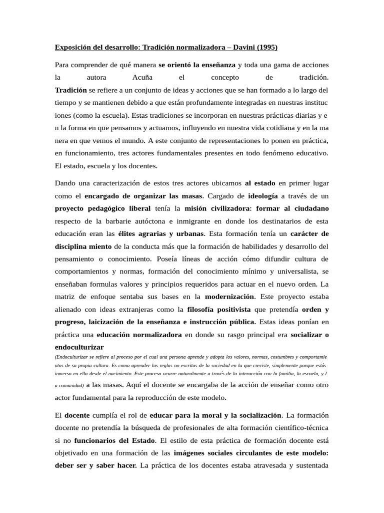 Exposición Del Desarrollo - Tradición Normalizadora Davini (1995) | PDF ...