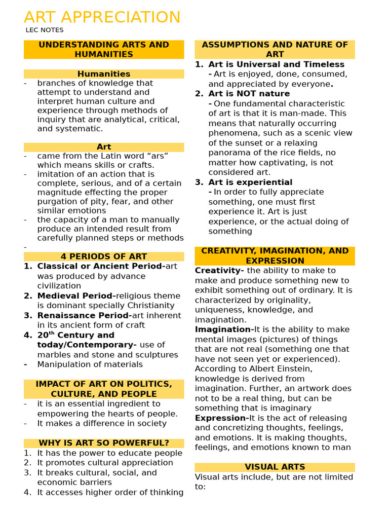 art appreciation notes | PDF | The Arts | Fine Art
