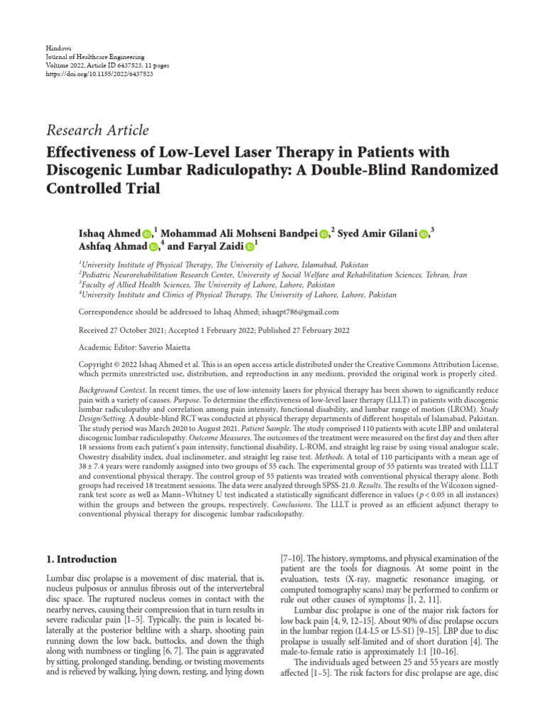 Effectiveness of Low-Level Laser Therapy in Patien | PDF | Coefficient ...
