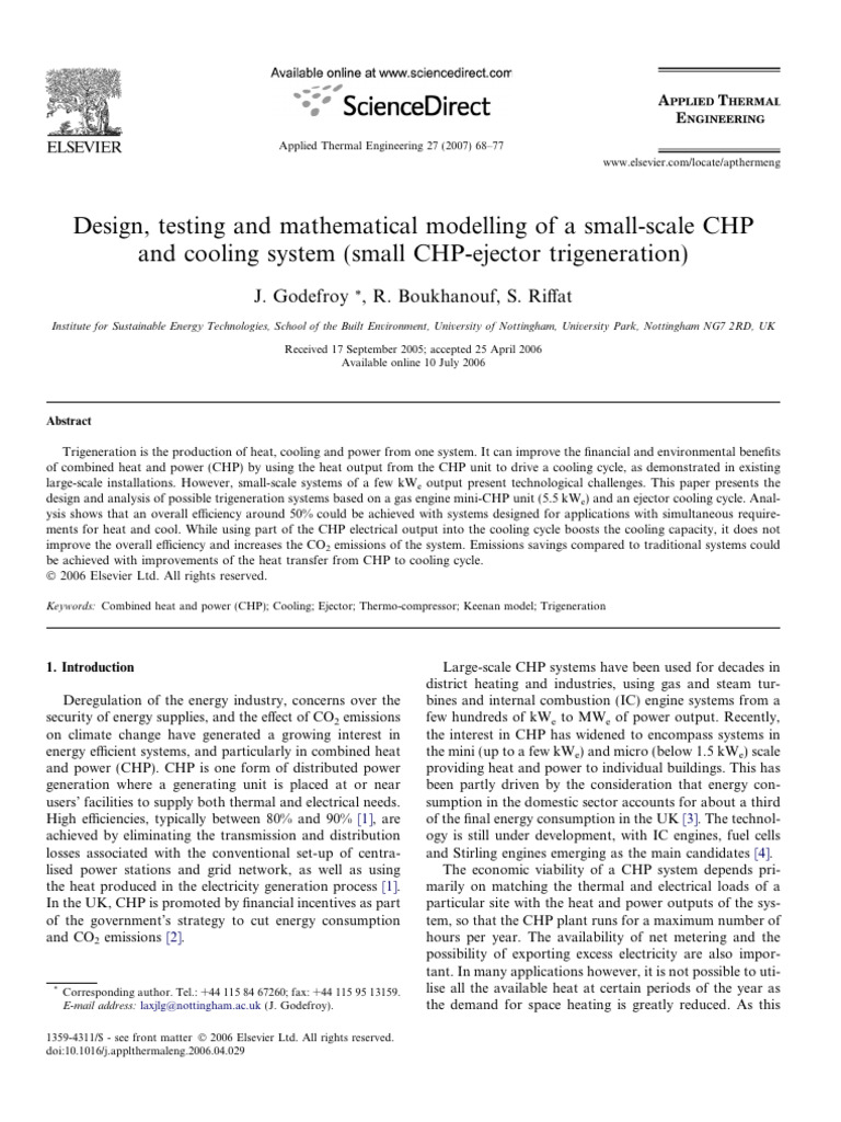 Small-Scale CHP and Ejector Trigeneration | PDF | Cogeneration | Heat