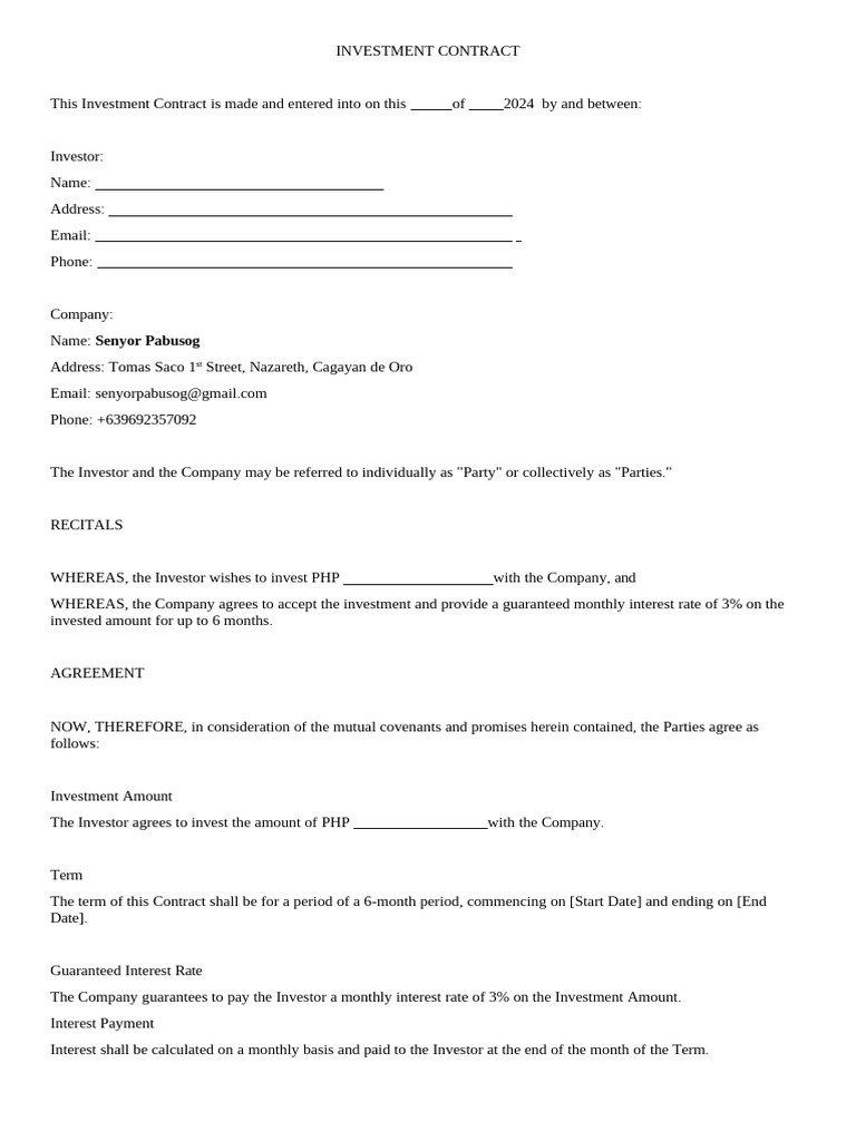 Sample Contract For A Starting Business | PDF | Interest | Civil Law ...