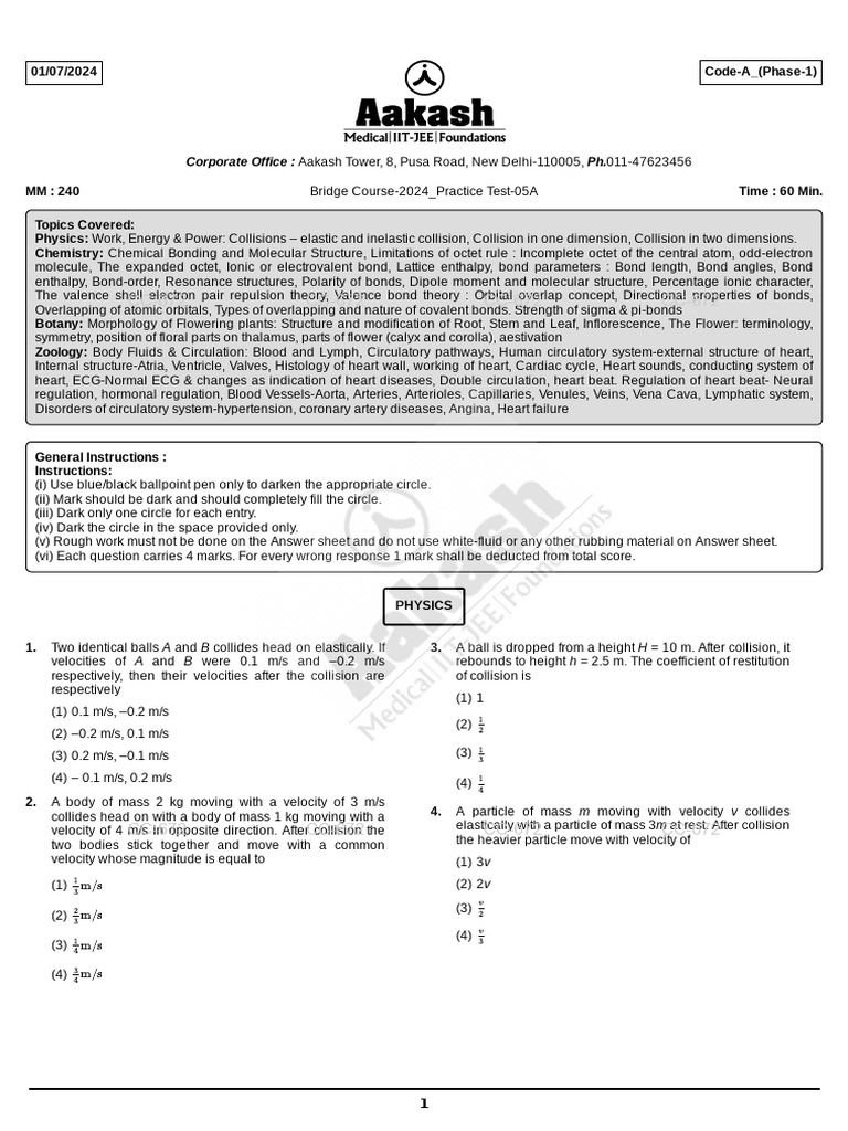 Bridge Course 2024 Practice Test 5A | PDF | Heart Valve | Heart