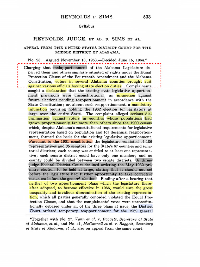 Reynolds v. Sims: Legislative Apportionment Case | PDF | Constitutional ...