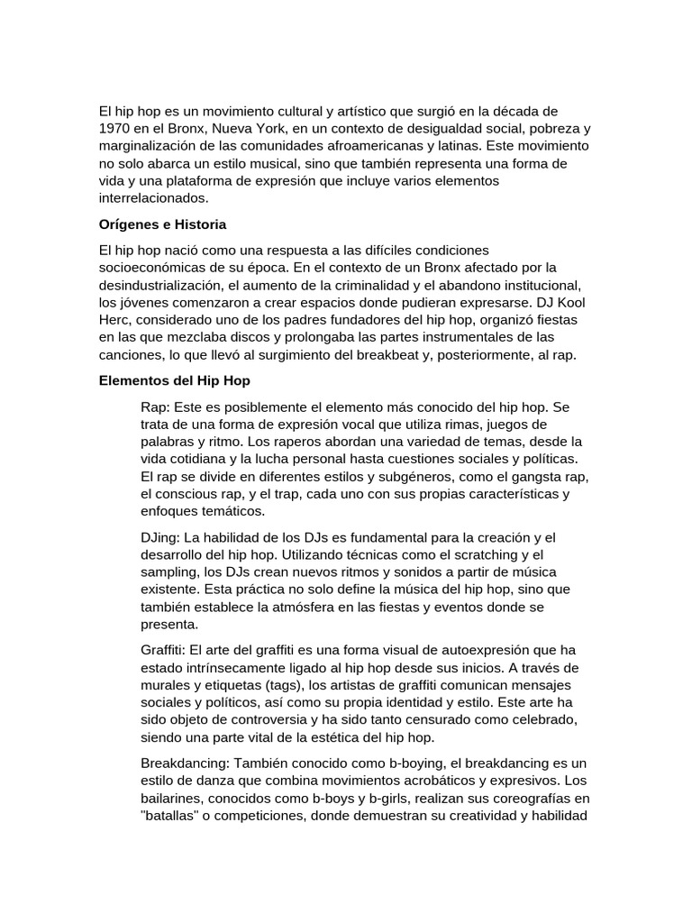 Historia y Elementos del Hip Hop | PDF | Música hip-hop