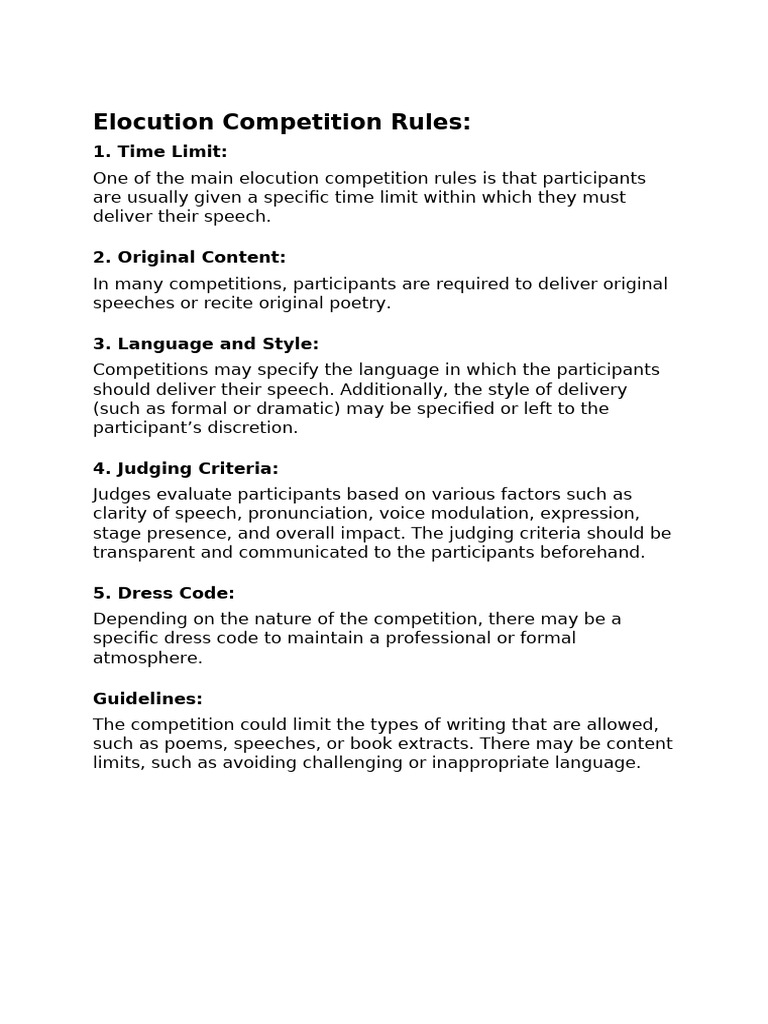 Elocution Competition Rules and Criteria | PDF | Career & Growth