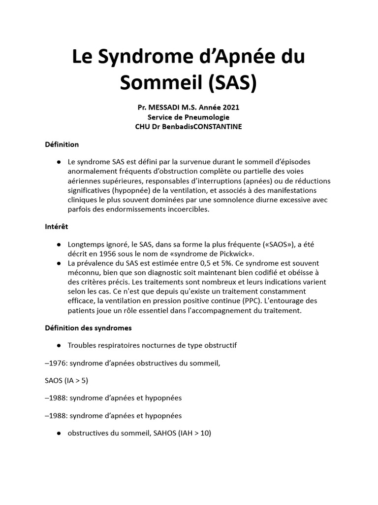 Comprendre le Syndrome d'Apnée du Sommeil | PDF | Syndrome d'apnées du ...