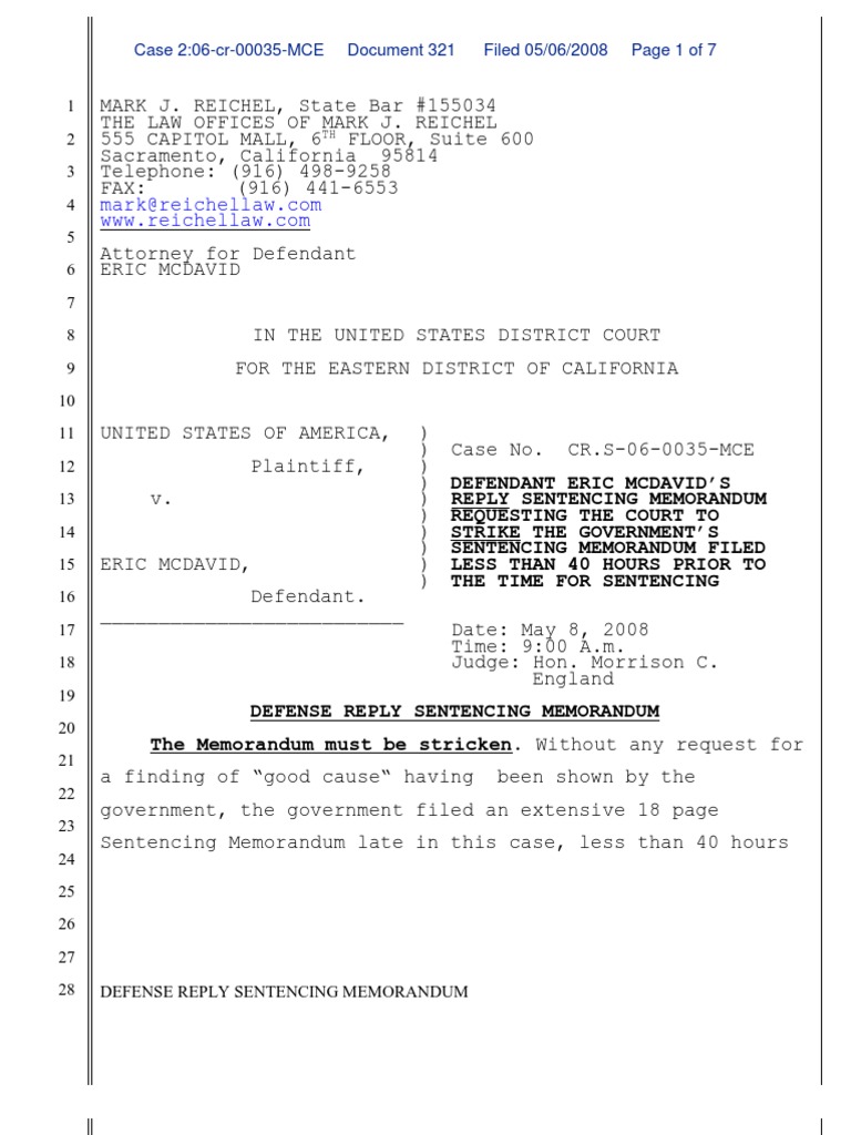McDavid Respon Strike Sentc Mem D | PDF | Presentence Investigation ...