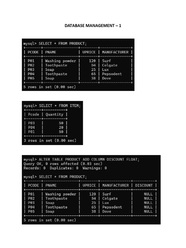 Database Management - 1,2 Output | PDF