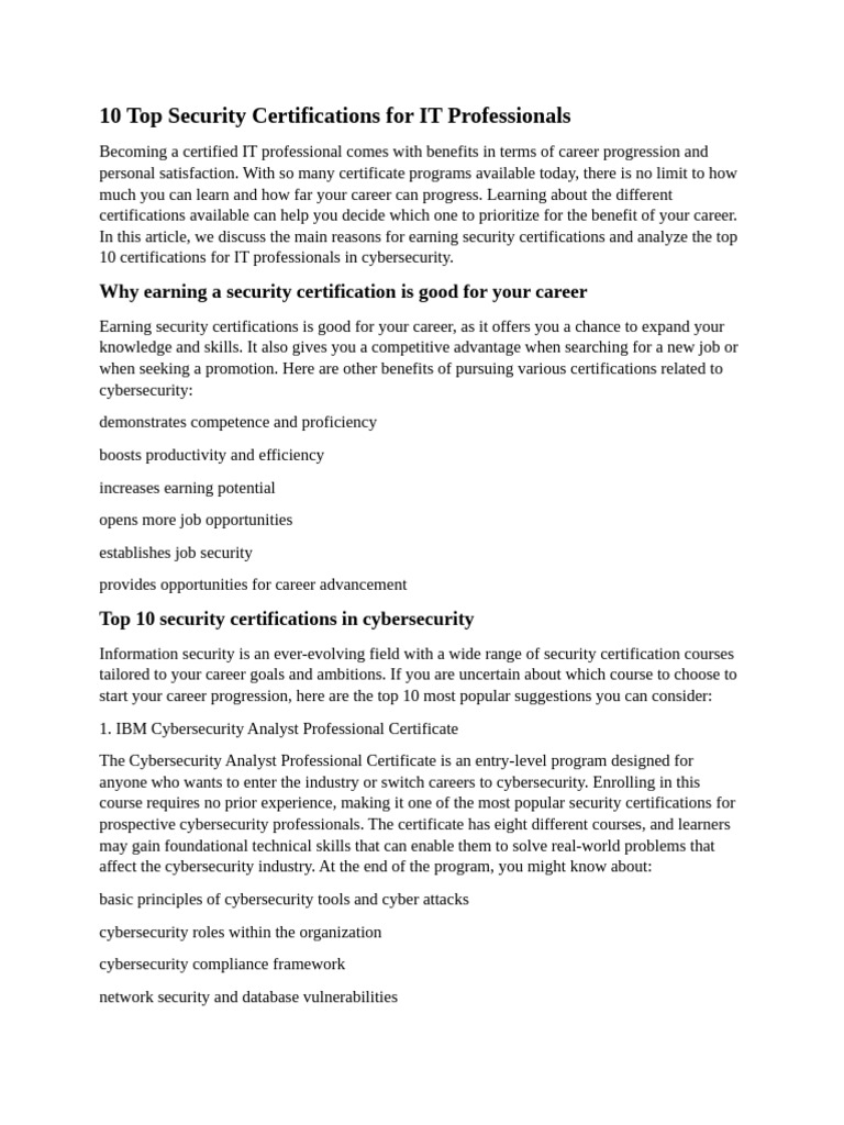 Top 10 Security Certifications for IT Pros | PDF | Computer Security ...