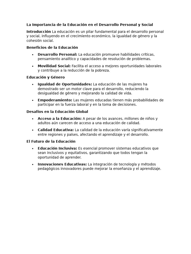 La Importancia de La Educación en El Desarrollo Personal y Social | PDF ...