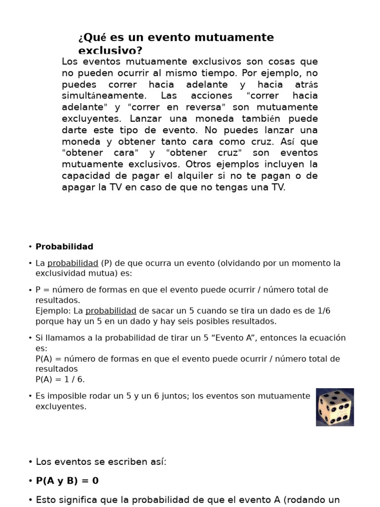 Eventos mutuamente excluyentes explicados | PDF