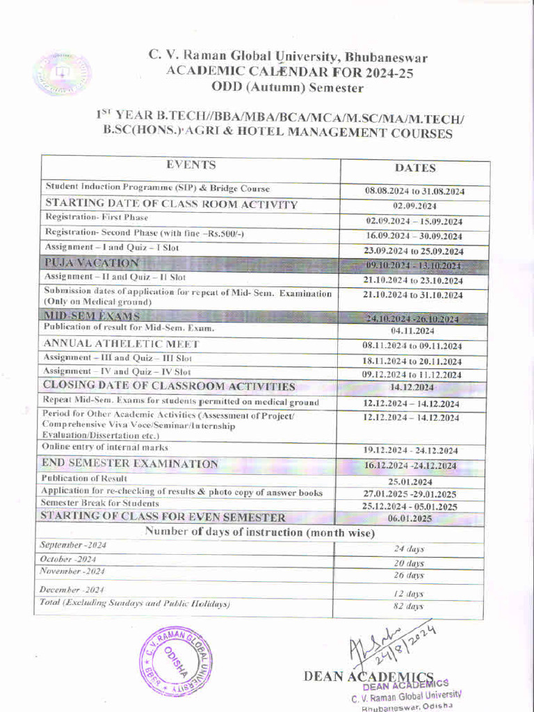 1ST Year Academic Calendar 2024 Ug PG Odd Semester | PDF