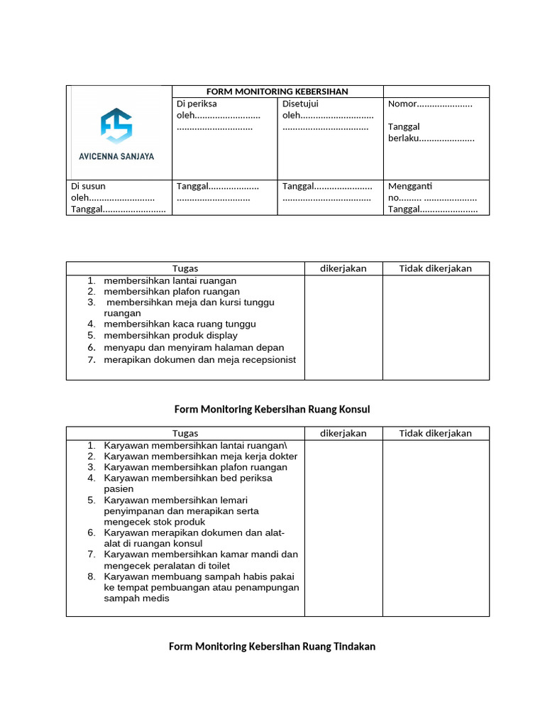 Contoh Form Monitoring Kebersihan TPP | PDF