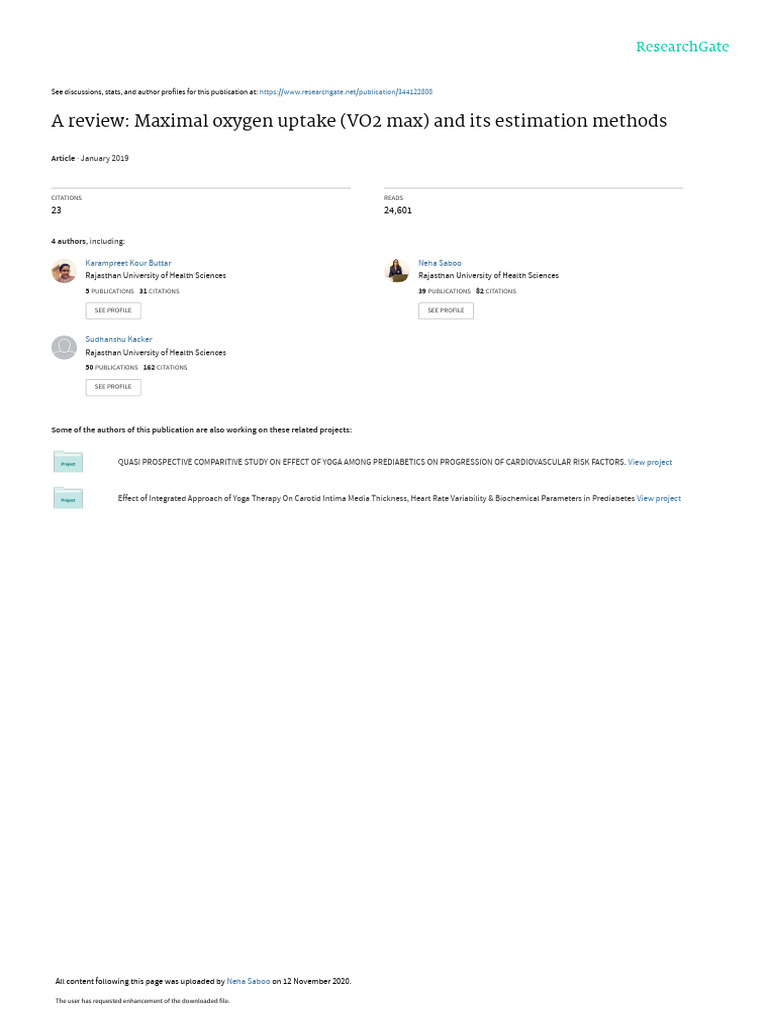 Vo2 Max Pdf Physical Fitness Heart Rate