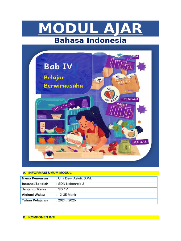 Modul Ajar Bahasa Indonesia Kelas 5 | PDF