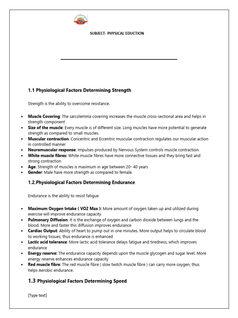 Physiological Factors of Endurance and Strength | PDF | Skeletal Muscle ...