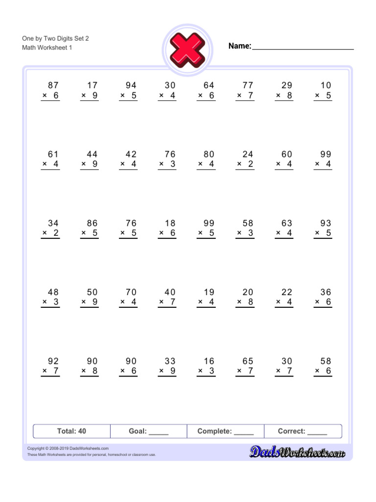 Easy Multiple Digits 1 by 2 Set 2 v1 | PDF