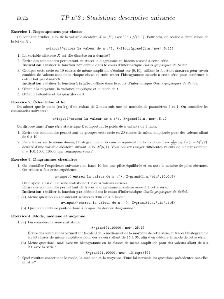 Statistiques descriptives univariées en Scilab | PDF | Histogramme ...