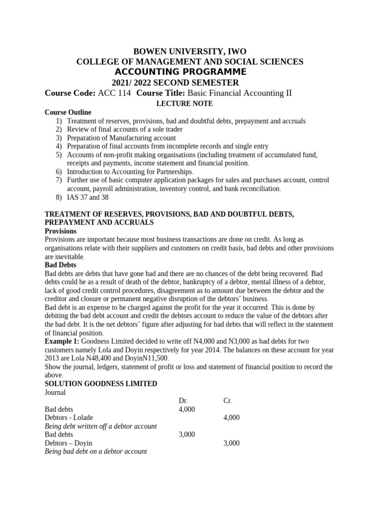 Bad Debts and Provisions in Accounting | PDF | Bad Debt | Balance Sheet