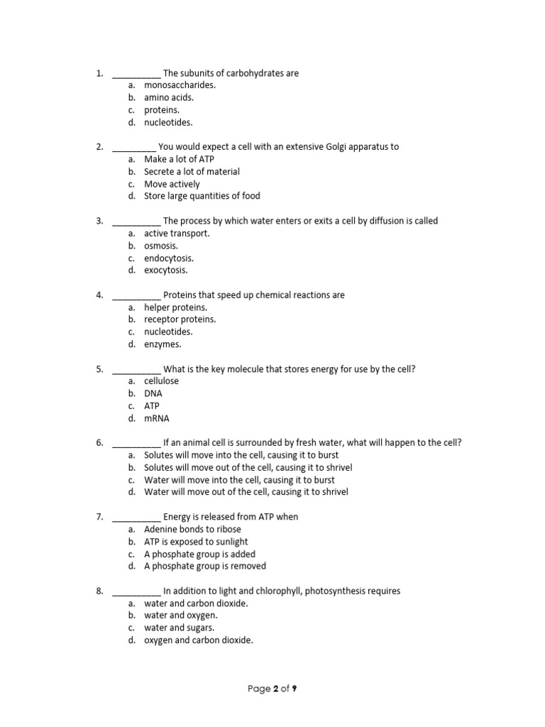 Example test pdf cellular respiration mitosis