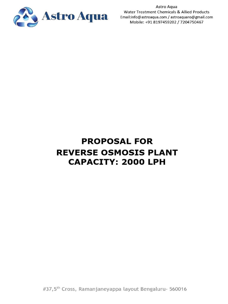 2000 LPH Reverse Osmosis Plant Proposal | PDF | Environmental Science ...
