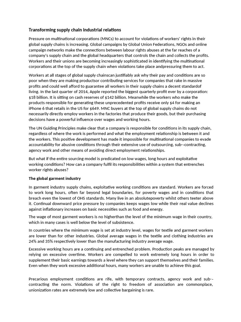Supply Chain Labor Rights Challenges | PDF | Trade Union | Employment