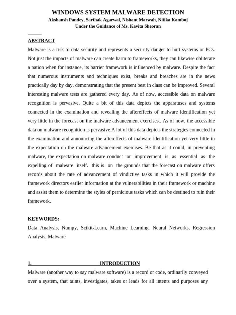 Windows Malware Detection Techniques | PDF | Malware | Statistics