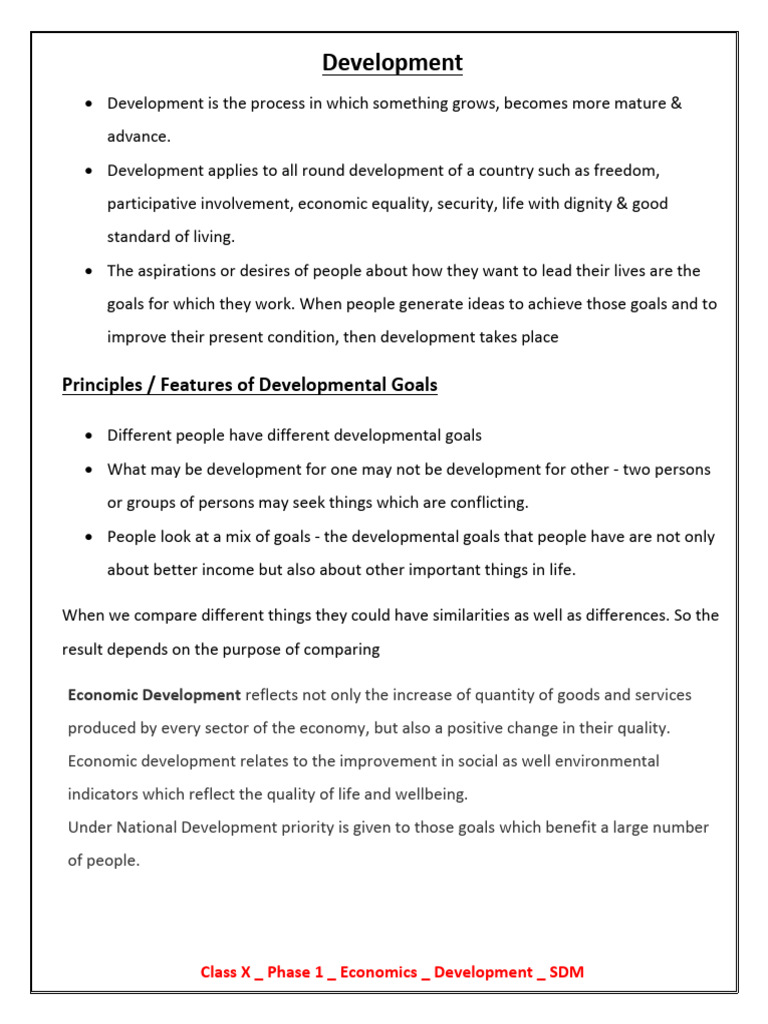 Development Concepts for Class 10 Economics | PDF | Purchasing Power ...
