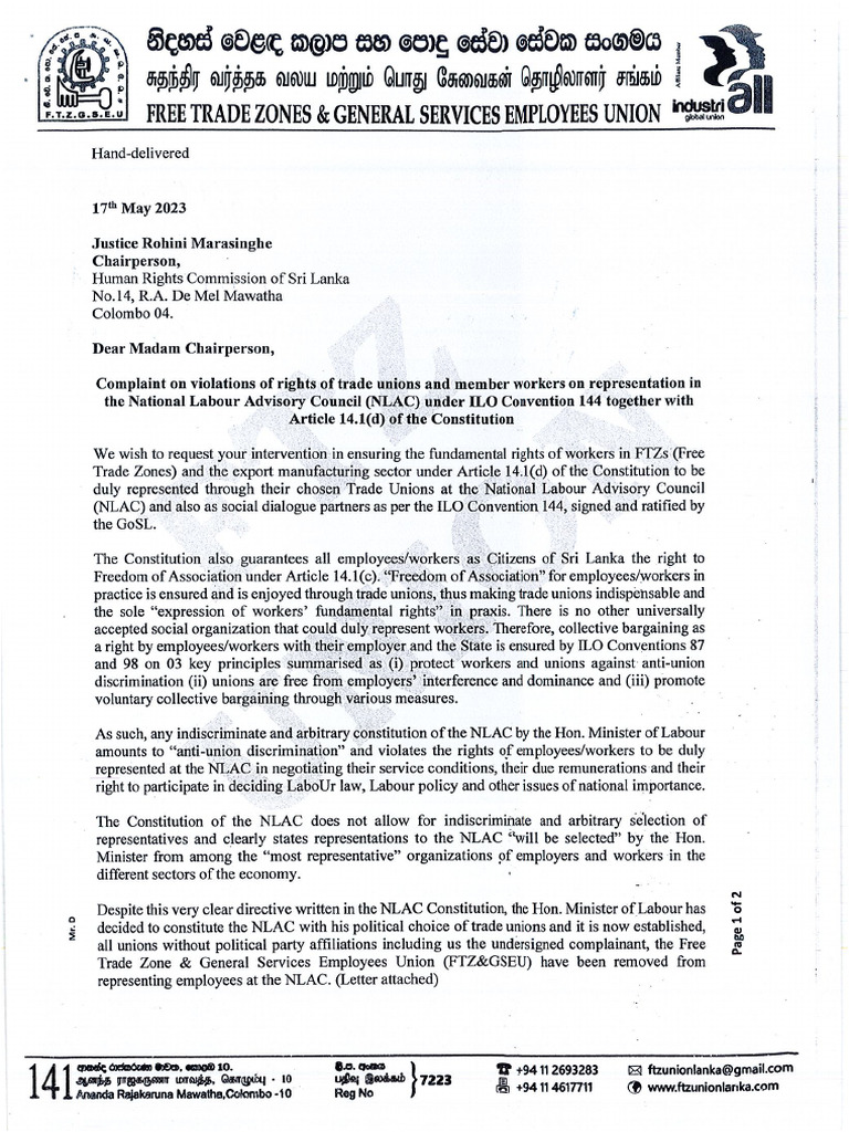 Letter To Human Rights Commission - 17.05.2023 | PDF