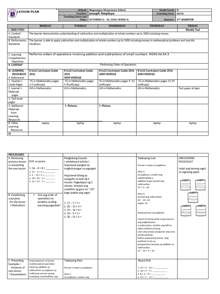DLL - Math 2 - Q2 - W4 | PDF
