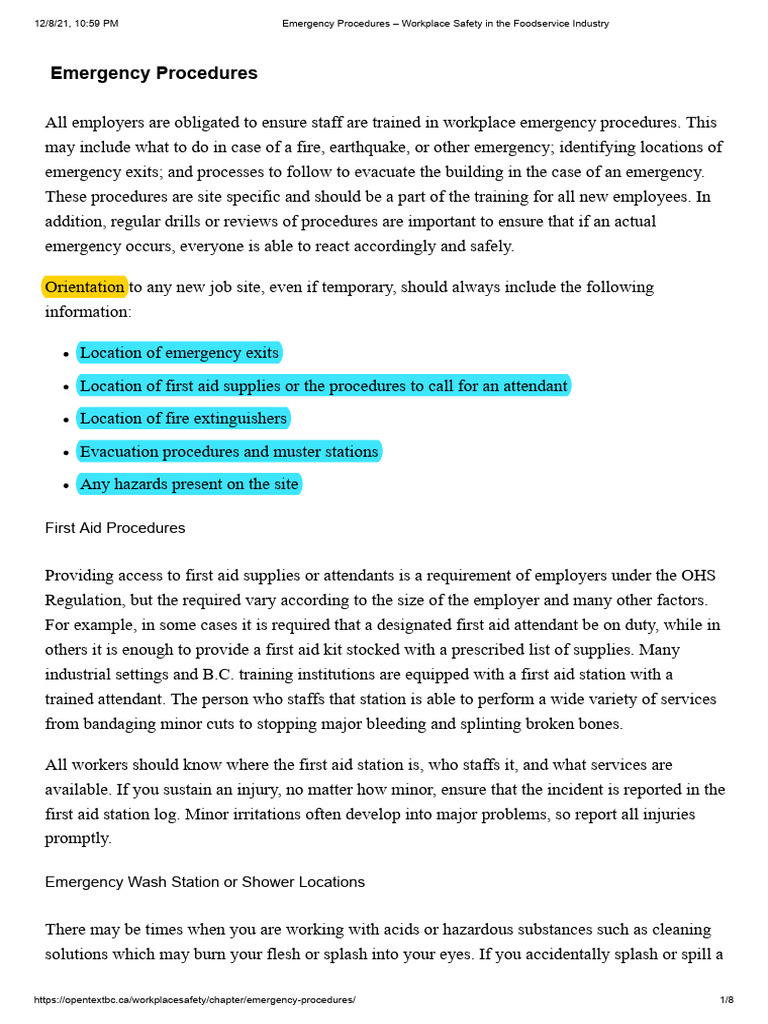 Emergency Procedures in Foodservice Safety | PDF | Fires | Combustion