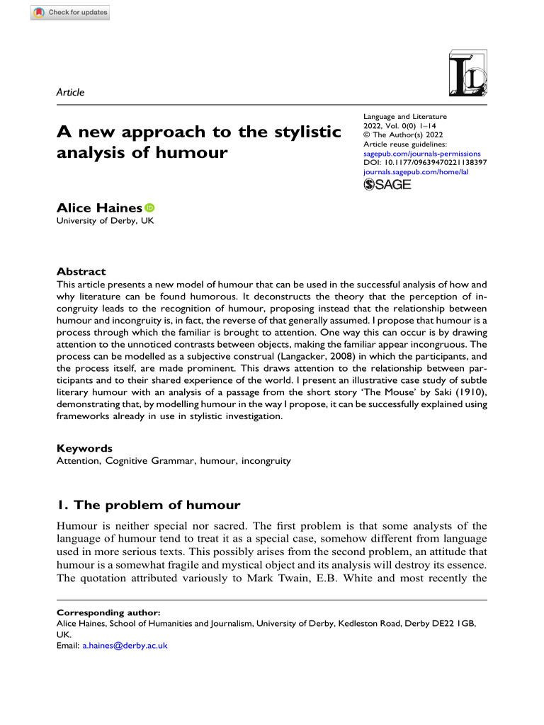 New Model for Analyzing Literary Humor | PDF | Jokes | Humour