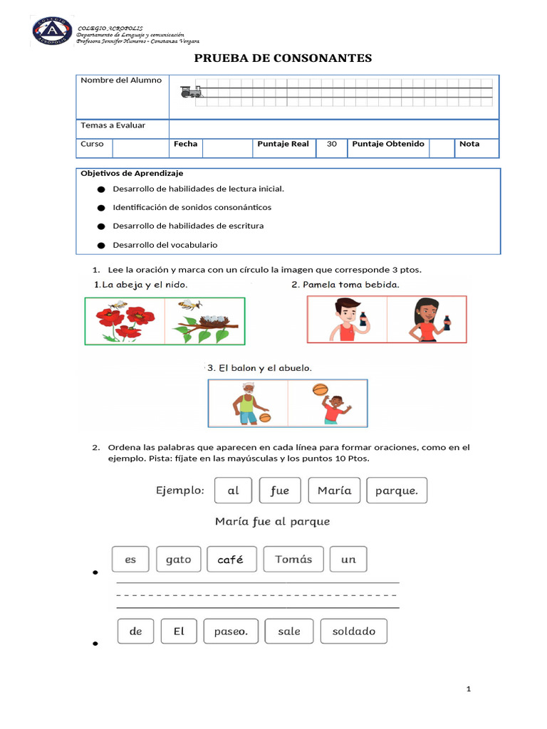 Prueba de Consonantes 3 | PDF