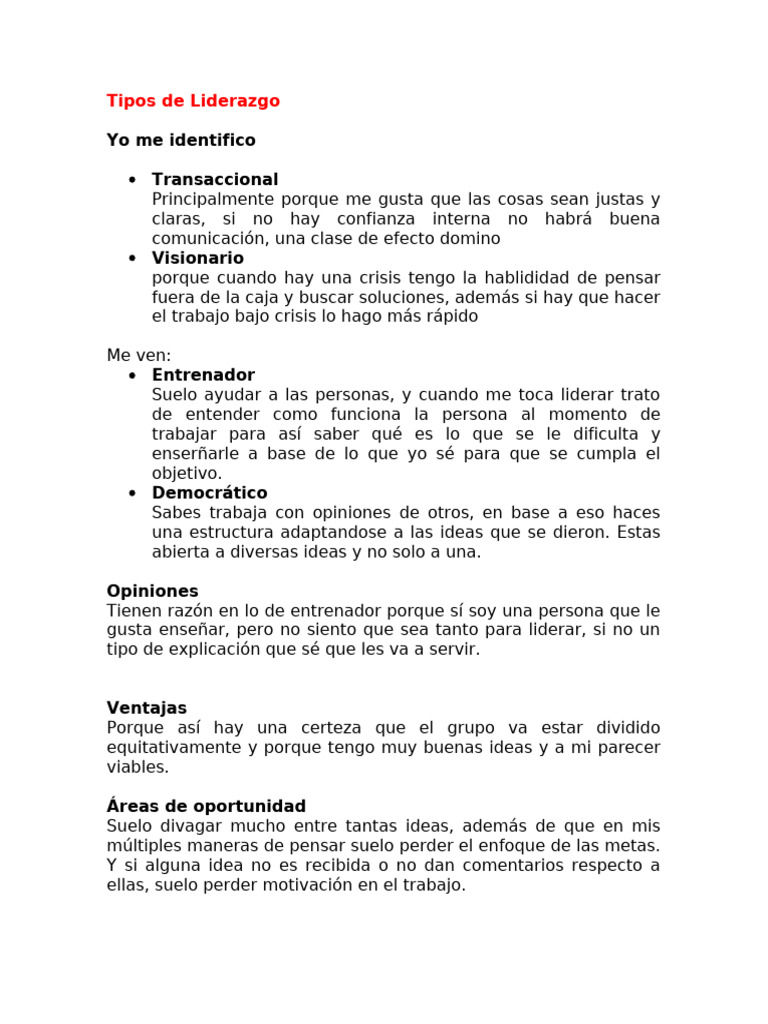 Tipos de Liderazgo y Autoconocimiento | PDF | Relaciones personales ...