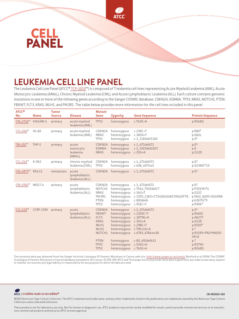 Leukemia Cell Panel | PDF | Leukemia | P53