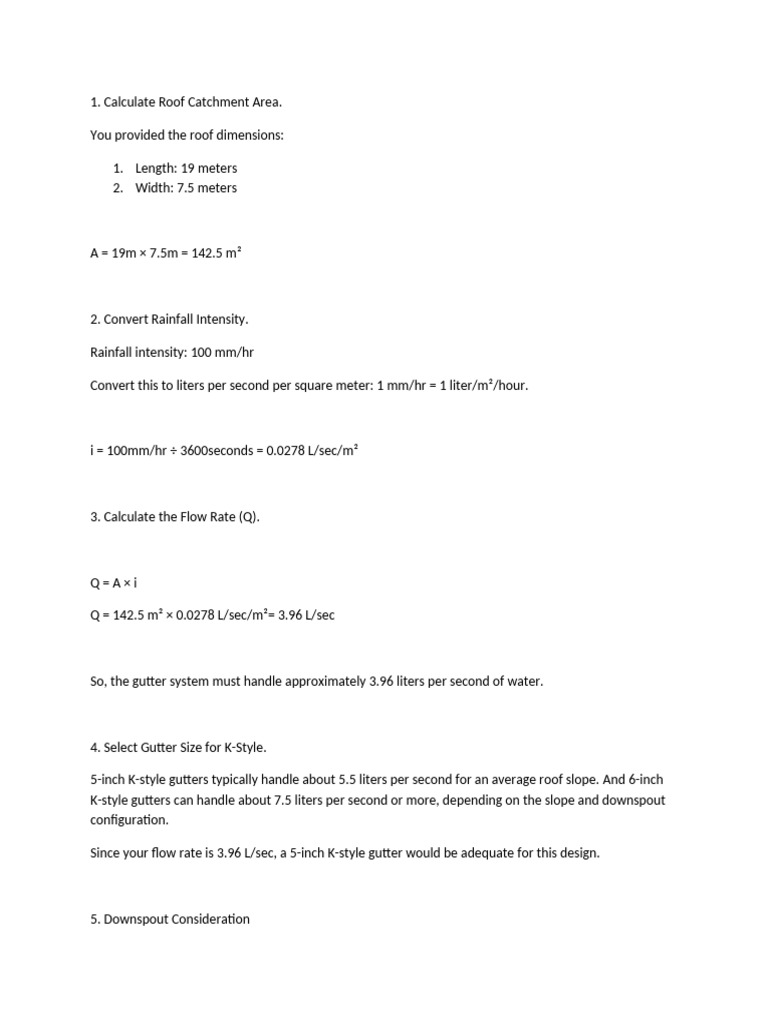 Gutter Size Calculation for Rainfall | PDF