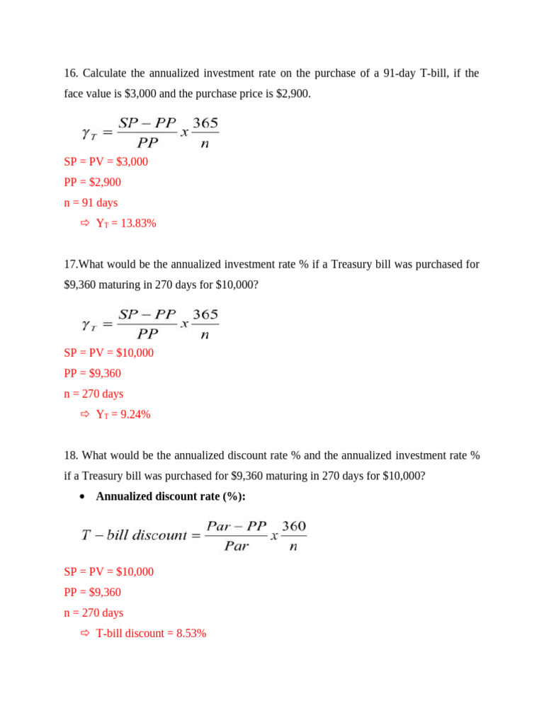 Treasury Bill Investment Rate Calculations | PDF