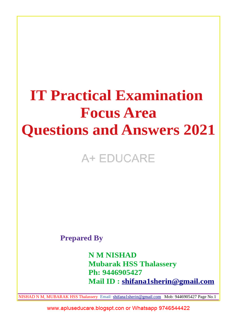 A+ BLOG-SSLC-IT- EXAMINATION 2021-FOCUS AREA-PRACTICAL-QUESTIONS AND ...