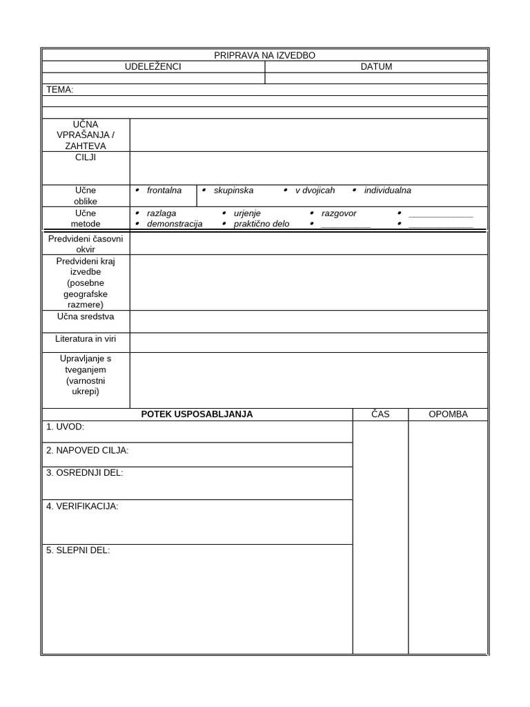 UP Učna Priprava MORS Prazna | PDF