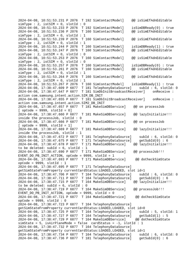 SIM Database Initialization Logs | PDF