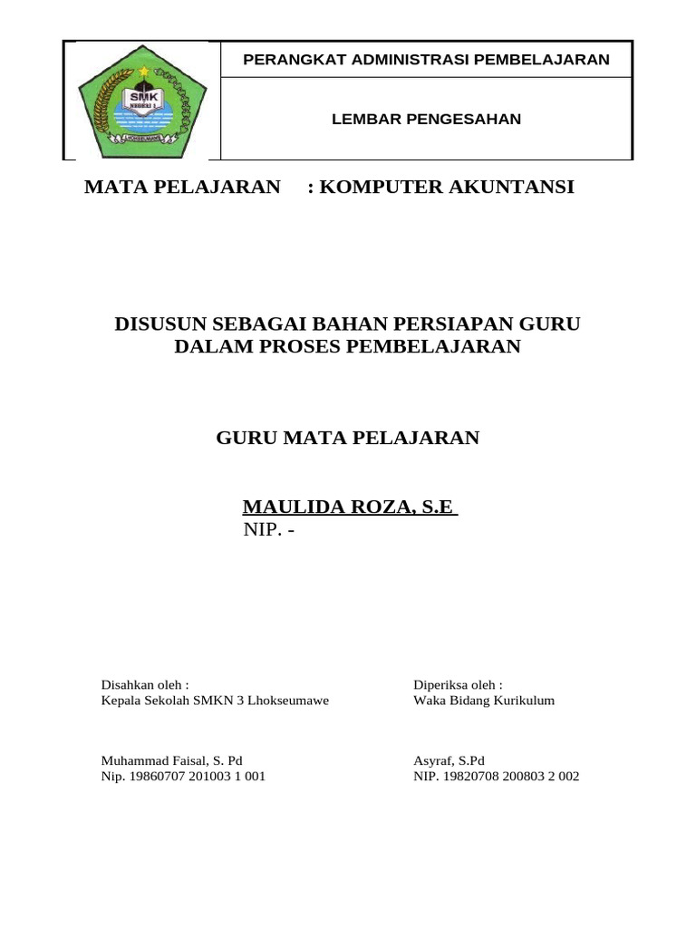 Contoh Lembar Pengesahan RPP | PDF