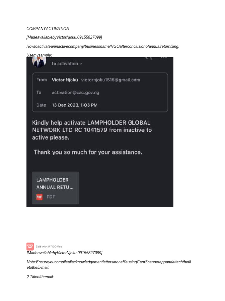 COMPANY ACTIVATION-WPS Office | PDF | Business