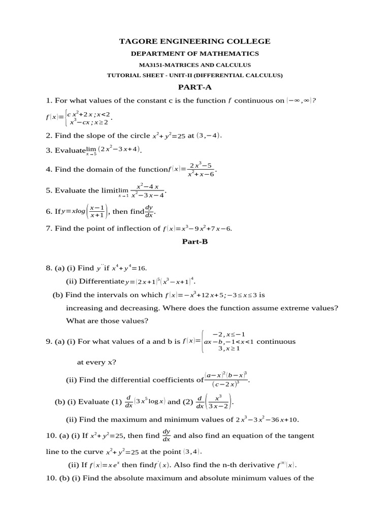 MA3151TUTORIAL SHEET UNIT 2 Matrices and Calculus Assignment5 (Unit