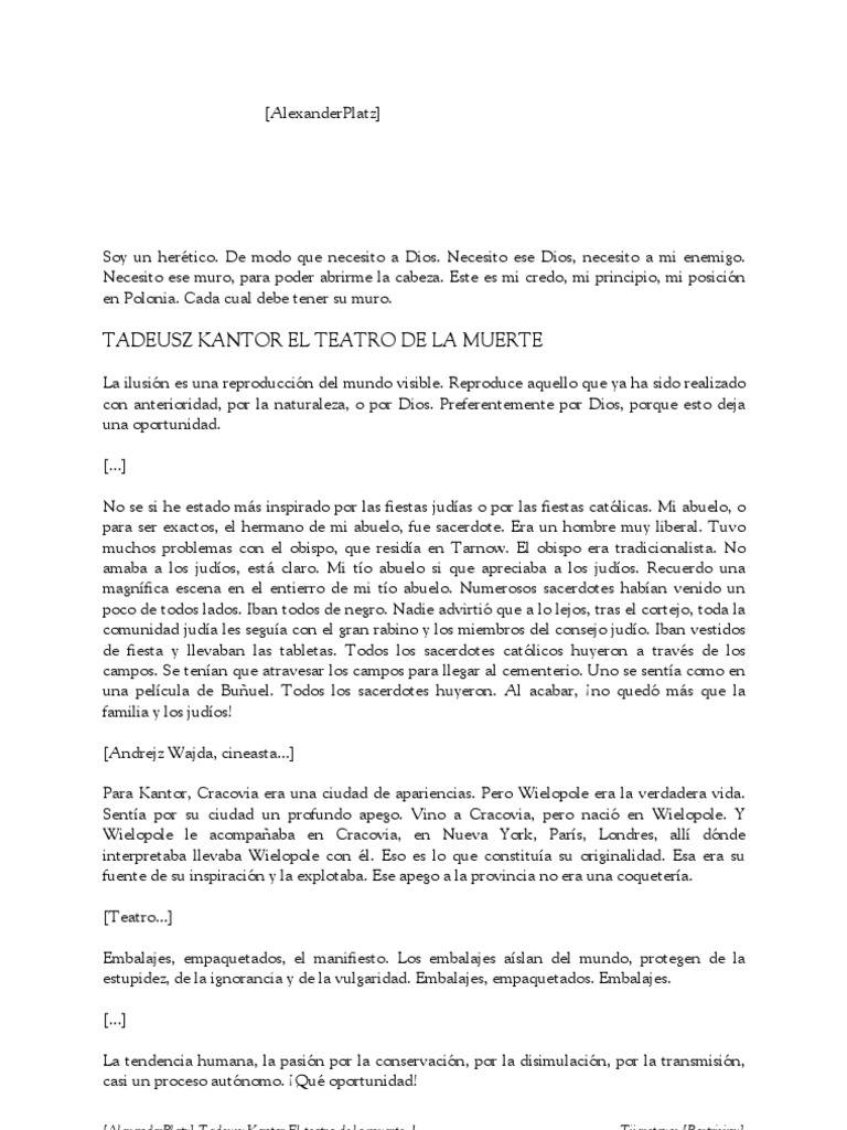 Tadeusz Kantor El Teatro de La Muerte PDF Teatro Judios