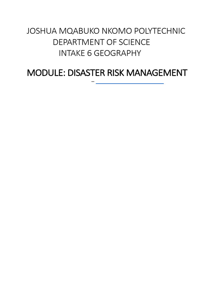 Disaster Risk Management Pdf Tsunami Natural Disasters