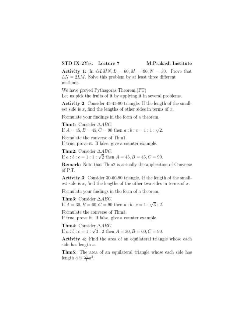 Geometry Exercises for Class IX | PDF | Area | Triangle