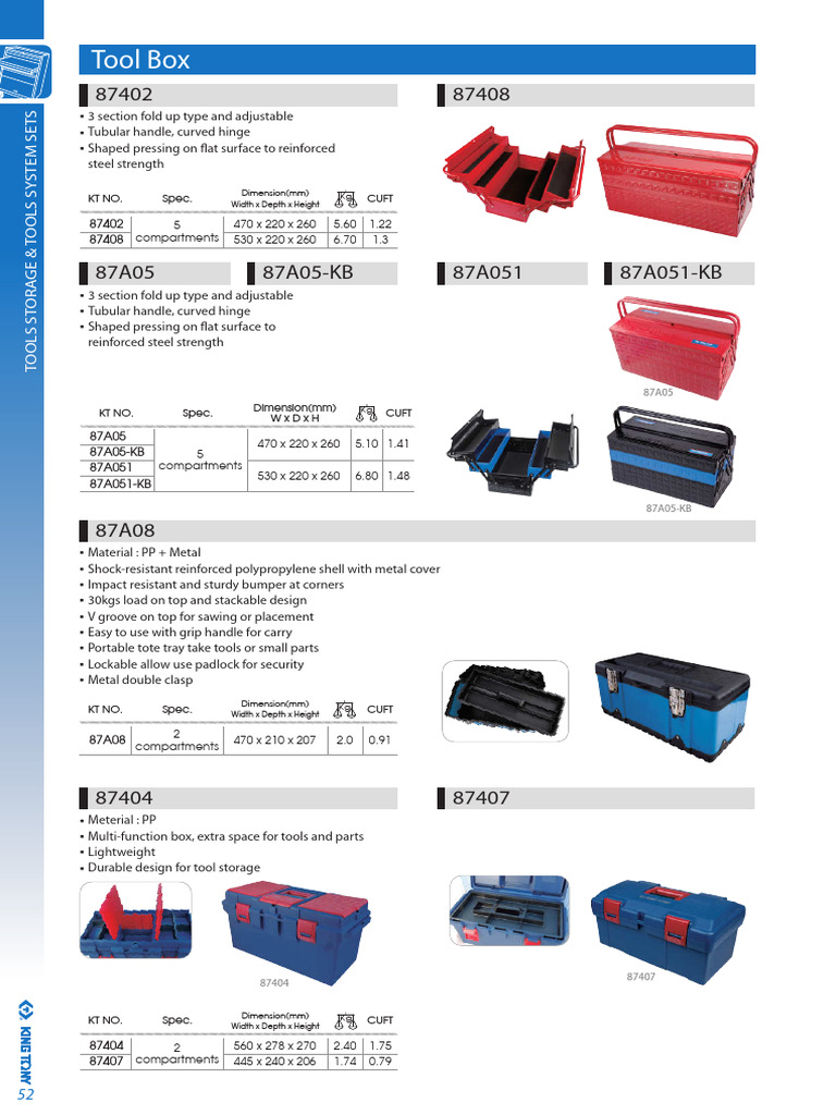 Tool Box: 5 Compartments 470 X 220 X 260 5.60 1.22 530 X 220 X 260 6.70 ...